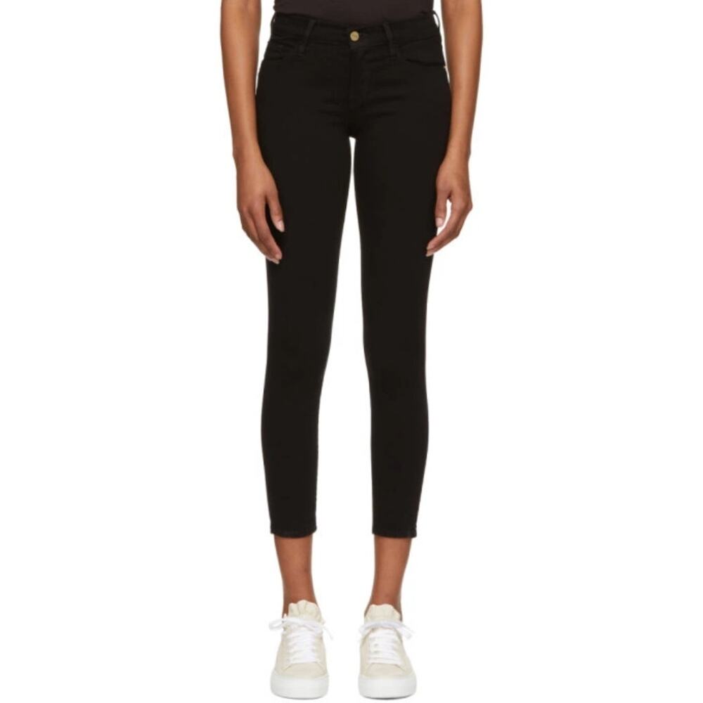 Frame Le Skinny De Jeanne Cropped Jeans Black Fil Noir Mid Rise Womens Size 27